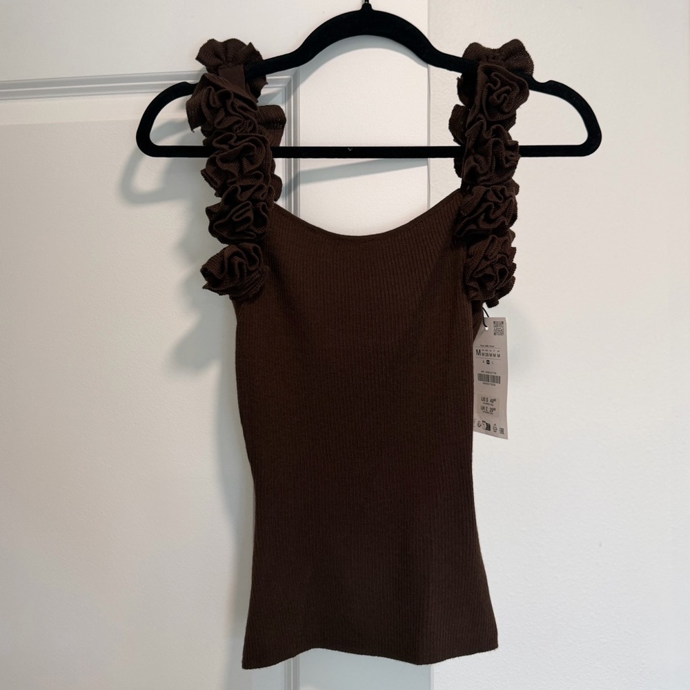 ZARA VIRAL knit tank with floral rosette straps - Picture 4 of 8